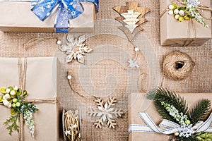 Classy Christmas gifts box presents in brown paper