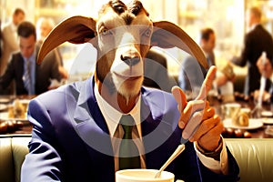 Classy and Confident Man with Goat-Like Features, Exuding Style and Sophistication with a Cigar