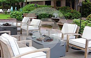 Classy elegant and modern hotel backyard lounge at Amsterdam, The Netherlands in Europe. Seats at luxury premium hotel.