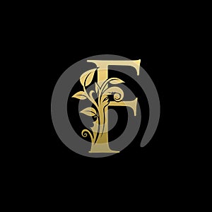 Classy Gold Leaf F Letter Logo