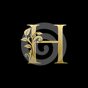 Classy Gold Leaf H Letter Logo