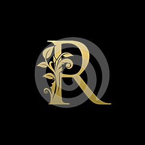 Classy Gold Leaf R Letter Logo