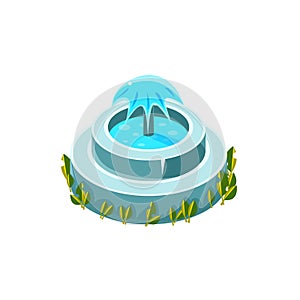 Classy Round Fountain Isometric Garden Landscaping Element