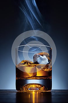 Classy single malt whiskey with ice photo