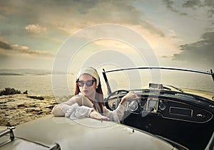 Classy woman driving a car