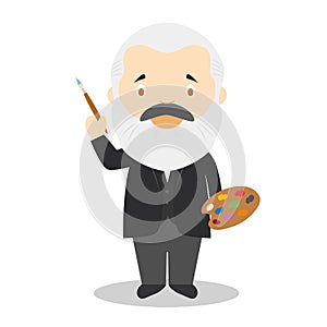 Claude Monet cartoon character. Vector Illustration. Kids History Collection