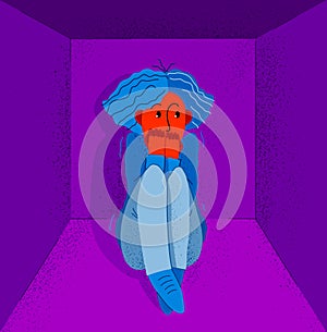 Claustrophobia fear of closed space and no escape vector illustration, girl is closed in small room space and scared in panic