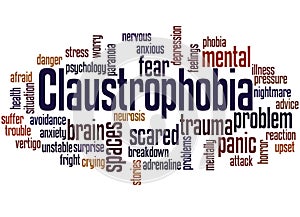 Claustrophobia fear of confined spaces word cloud concept