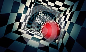 Claustrophobic. Red ball in a chess tunnel concept image. The