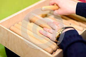 Clave`s simplest wooden percussion musical instrument photo
