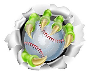 Claw with Baseball Ball Breaking out Of Background