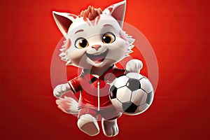 The Clawed Champion: A 3D Generated Style Tale of a Catâs Football Dream on Gradient Red Background photo
