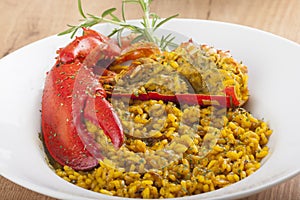 Clawed Lobster with yellow rice