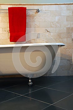 Clawfoot tub in bathroom.