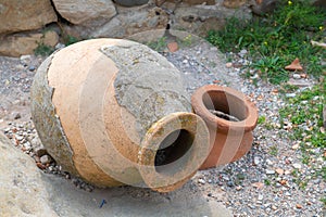 clay ancient jugs Uplistsikhe city in Georgia