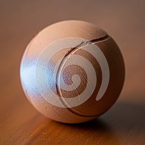 The wooden surface has a rich grain pattern complementing the