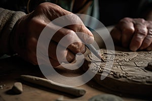 Clay Being Carved With A Needle Tool. Generative AI