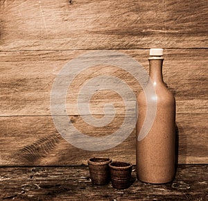 Clay bottle and clay cups