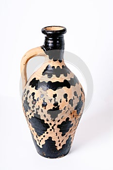 Clay bottle clay jug with black ornament