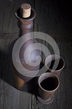 Clay bottle with wine