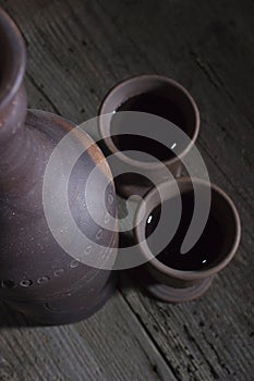 Clay bottle with wine
