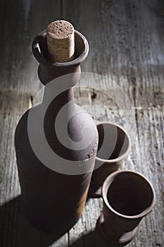 Clay bottle with wine