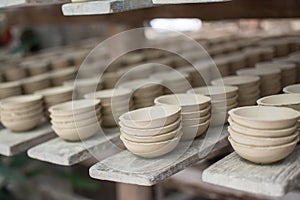 Clay bowls  waiting for burn,Clay pottery ceramics in Lampang province,