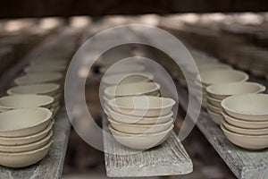 Clay bowls  waiting for burn,Clay pottery ceramics in  Thailand