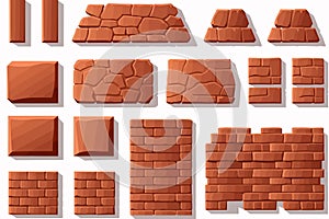 clay brick set vector flat minimalistic isolated illustration