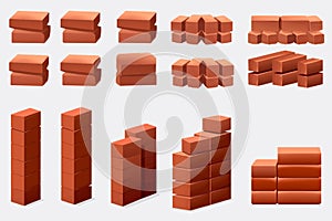 clay brick set vector flat minimalistic isolated illustration