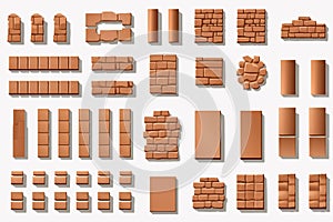 clay brick set vector flat minimalistic isolated illustration