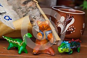Clay ceramic toy bear dinosaur still life beautiful cute kids
