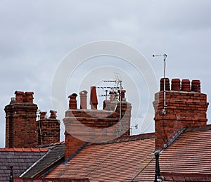 Clay chimney pots on rooftops