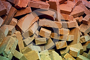 Clay handmade bricks. A pile of bricks