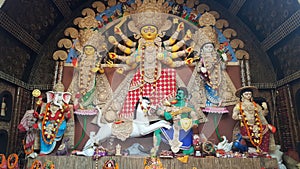 A clay idol of goddess durga as worshipped in bengal by the people.