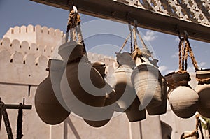 Clay jars in front of fort