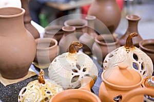 Clay jugs. Lots of ceramics for sale