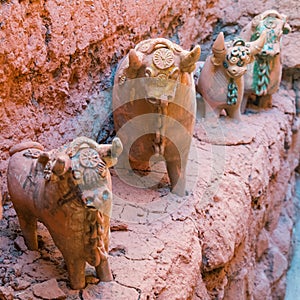 Clay livestock toy idol statues in Pukara, Peru photo