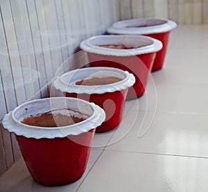 Clay made round shape pottery objects unique photo