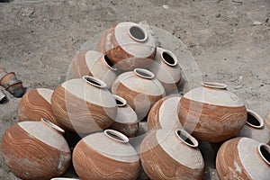 Clay made water pots placed on the ground