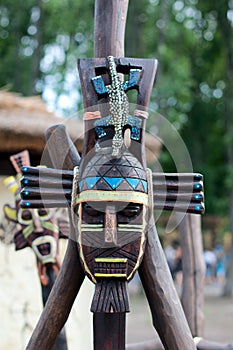 Clay mask of a Maya warrior with tattoos