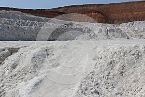 Clay mining. Beautiful background of white clay.