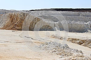 Clay mining. Beautiful background of white clay.