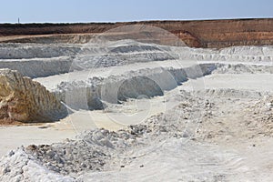 Clay mining. Beautiful background of white clay.