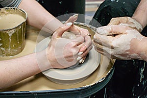 Clay modeling training on a potters wheel
