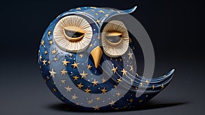 a clay owl perched on a clay crescent moon