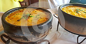 clay pan with seafood