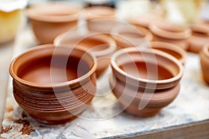 Clay pitchers at the pottery