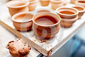 Clay pitchers at the pottery