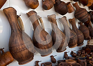 Clay pitchers for wine made by modern masters